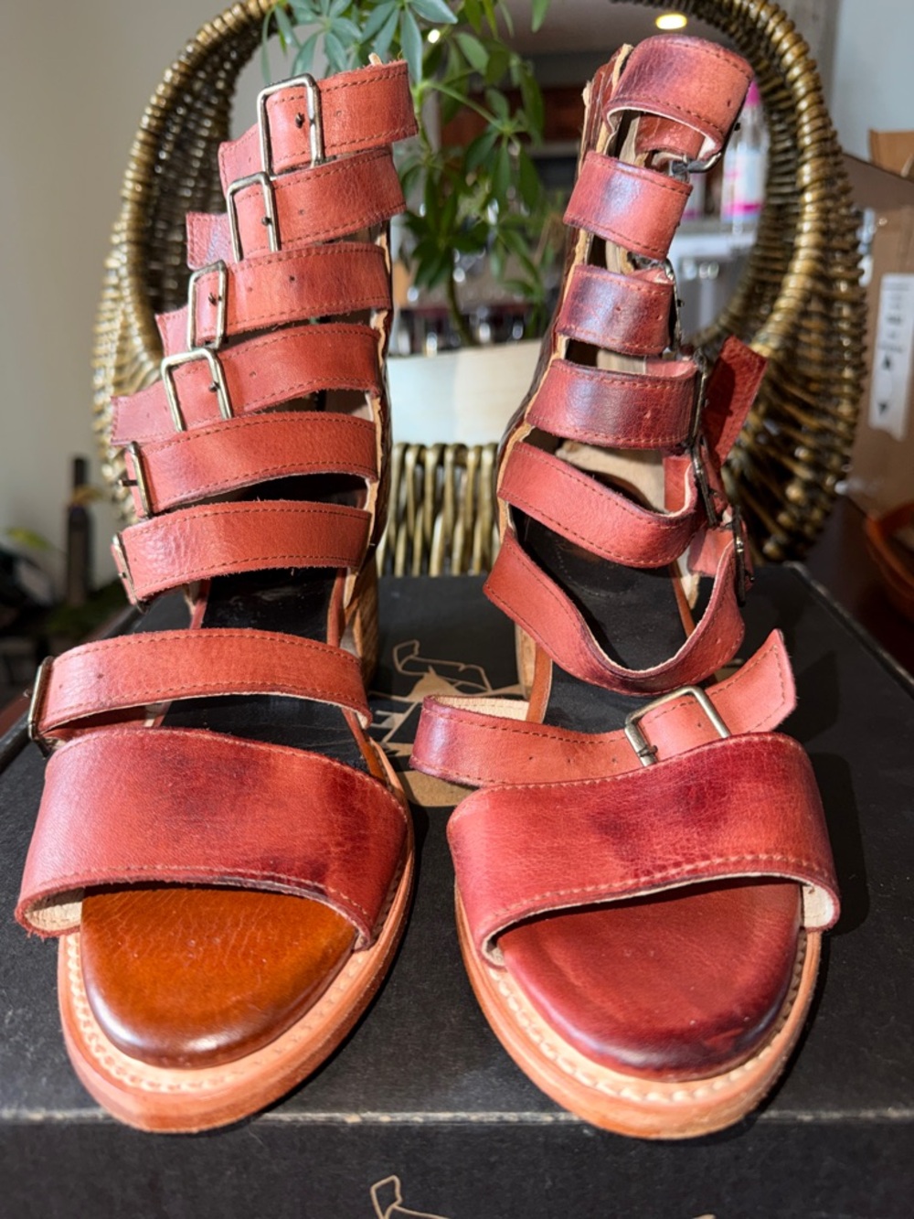 Freebird Red Multi-Strap Buckle Gladiator Sandals